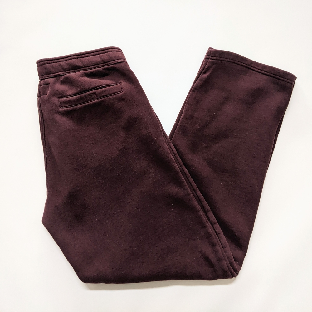 Vintage Roots Zip Front Heavyweight Burgundy Jogger Pants, Women's Oversized XS